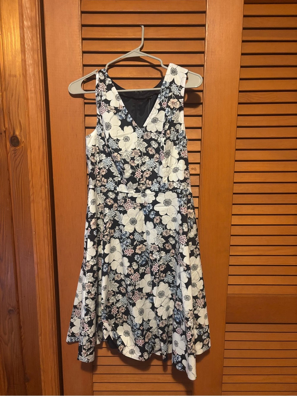 Ann Taylor Black Floral Midi Dress with White & Pale Pink Accents
